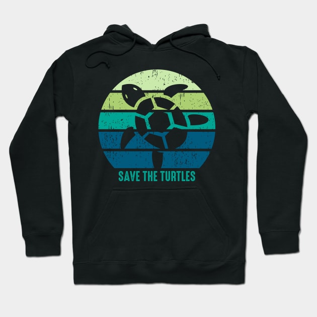 Vintage Sunset Save The Turtles Hoodie by PinkInkArt